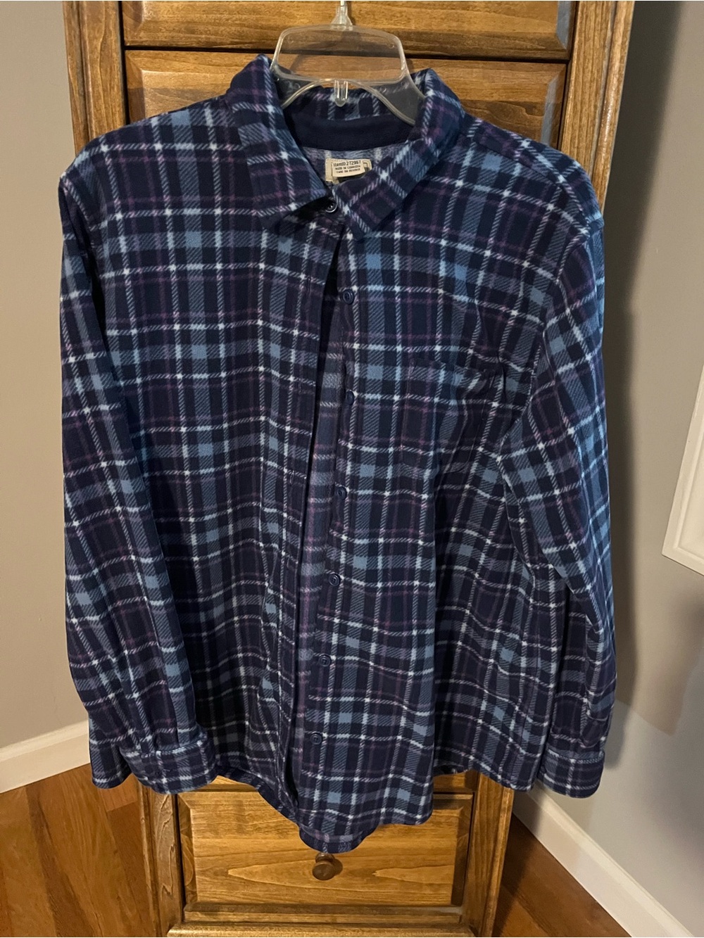 L.L. Bean Women's Navy and Light Blue Plaid Button-Down Shacket